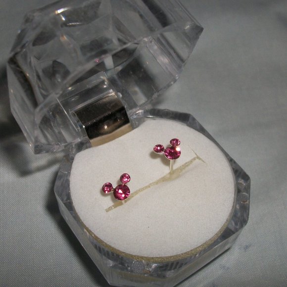 Jewelry - 🧡4 for $20 Mickey Mouse Ears Earrings Studs Pink Crystal Sterling Silver